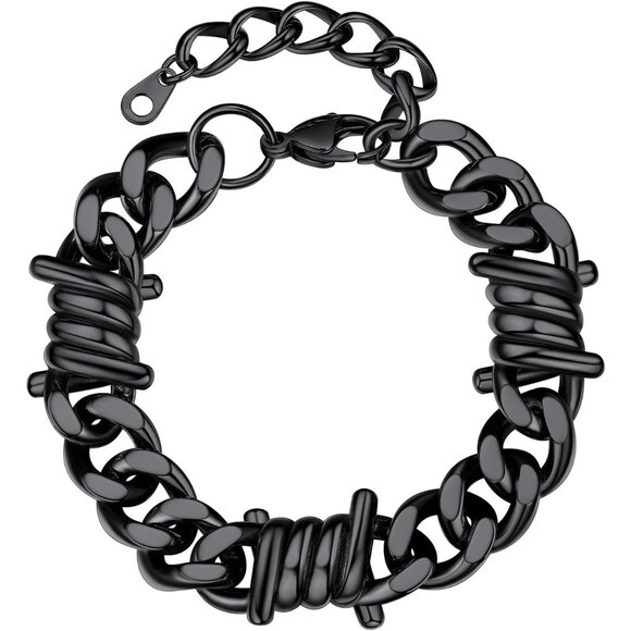 Heavy Cuban Chain Bracelet 7/9mm Barbed Wire Punk Gothic Stainless for Men Women - Picture 1 of 9